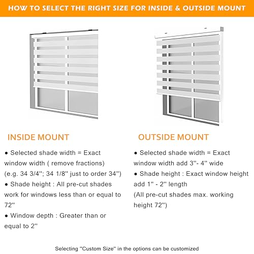 Zebra Roller Shades, Dual Layer Roll Up Blind for Living Room, Semi Sheer Shades Window Privacy Light Control for Day and Night, (Maximum Height 72inch, White Color, Width 34 inch)