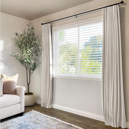 INOVADAY 100% Blackout Curtains for Bedroom, Black Out Curtains 84 Inch Long, Clip Rings Linen Blackout Drapes, Thermal Insulated Room Darkening for Living Room, 2 Panels - Beige,W50xL84
