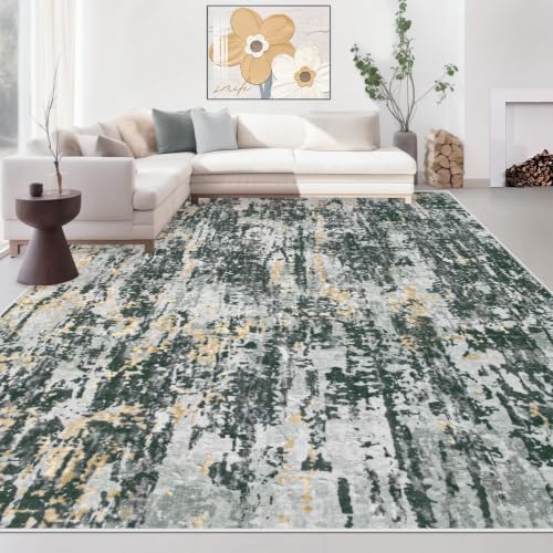 Area Rugs 8x10 Living Room: Washable Rug Modern Abstract Large Rugs Soft Non Slip Neutral Rug Stain Resistant Indoor Carpet for Bedroom Kitchen Dining Room Home Office Rugs(Black Grey Gold,8'x10')