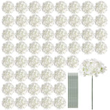 Auihiay 64 PCS Artificial Hydrangea Flowers, Silk Hydrangea Full Flowers Heads with Stems for Wedding Centerpieces, Home, Garden, Baby Shower, Party Decoration (Ivory)