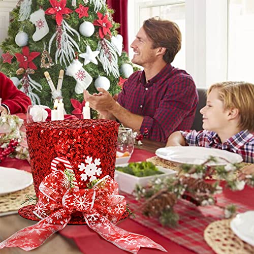 Christmas Tree Topper Hat, 2025 Red Candy Cane Bow Christmas Tree Top Toppers with 6.5ft Ribbon Light, Shiny Xmas Santa Tree Toppers Christmas Decorations for Holiday Decor