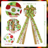 Wninbu Christmas Tree Topper Bow Wreath, 44 x 13 Inches Large Bow Tree Topper, Glitter Red and Green Christmas Wreath for Tree Indoor Outdoor Christmas Decoration