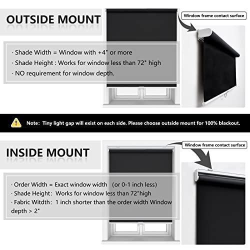 AOSKY Cordless Roller Shades Blackout Blinds for Windows Room Darkening Rolled Up Shades with Spring System, UV Protection Window Shades Door Blinds for Home and Office (23" W x 72" H, Black)