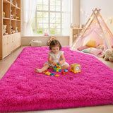Soft Shaggy for Bedrooms, Hot Pink Area Rug, Fluffy Rugs for Living Room, Cozy Fuzzy Carpet for Kids, Perfect Indoor Decor for Boys and Girls 4x6 Feet