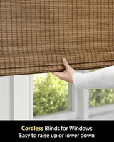 UNISHADES Cordless Bamboo Roman Shades, 34×64 in, Highfield Teak | Wide Bamboo Strip Weaving Technique, High light-blocking capacity, High Level of Privacy Protection
