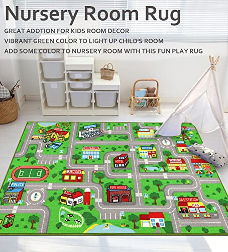 Yincimar Kids Playroom Rug City Life Playmat Kids Rug for Hot Wheels Car 5.2'x3'3" City Map Traffic Road Learning Educational Area Rug Carpet for Children Bedroom Nursery Room Game