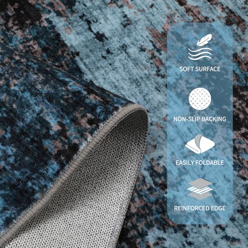 GarveeHome Washable Area Rugs 2x6 Non-Slip Abstract Runner Rugs, Ultra-Soft Low Pile Floor Cover, Stain Resistant Contemporary Indoor Floor Carpet for Hallway, Bedroom, Laundry, Blue Green