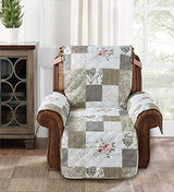 Brilliant Sunshine Pink Rose and Grey Toile Couch Recliner Cover, Patchwork Design, Sofa Cover for Dogs, Slip Resistant Furniture Protector with Strap, Washable Slipcover for Kids and Pets (26" seat)