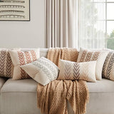 100% Cotton Farmhouse Leaves Throw Pillow Covers Set of 2, 18x18 Inch Mixed Beige Pastoral Decorative Print Cushion Covers for Sofa Bed Living Room Home Decor