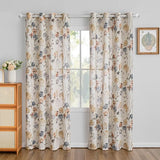 MYSKY HOME Floral Linen Curtains 84 inch Length 2 Panels Set Summer Flower Patterned Semi Sheer Light Filtering Privacy Farmhouse Grommet Drapes for Living/Dining Room, Yellow, W52 x L84, Pack-2