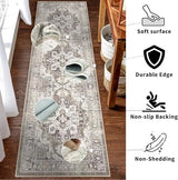 Hallway 3x9 Runner Rug: Non-Slip Washable Boho Kitchen Rugs Entryway Rug Runners Vintage Soft Low Pile Carpet Stain Resistant Floor Mat for Bedroom Bathroom Laundry(Beige/Brown/Grey, 3x9)