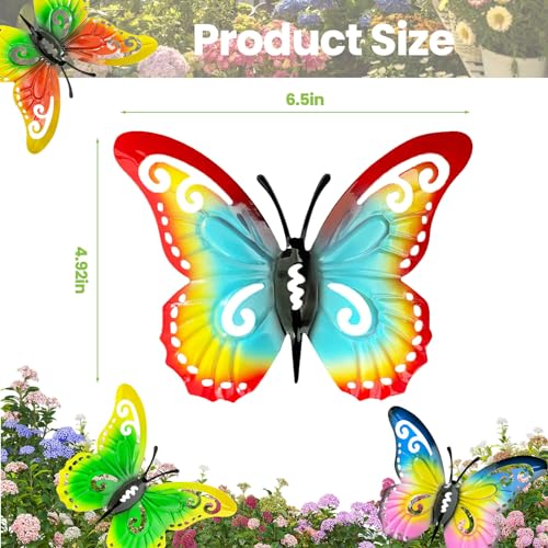 Distella Outdoor Metal Butterfly Wall Decor, 8 pcs Exquisite Outdoor Wall Art Sculpture Hanging Decoration for Outside Garden Balcony Fence Courtyard Farm Decorations