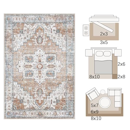 jinchan 2x3 Vintage Medallion Washable Small Area Rug, Blue/Orange