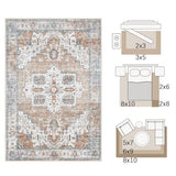 jinchan 2x3 Vintage Medallion Washable Small Area Rug, Blue/Orange