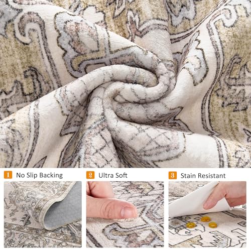 8x10 Area Rugs for Living Room: Non Slip Neutral Washable Brown Rug, Soft Stain Resistant Indoor Floor Carpets for Bedroom Dining Decor Farmhouse Home Office Kid & Pet Friendly