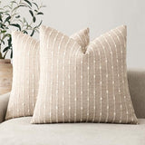Foindtower Pack of 2 Decorative Jacquard Boucle Throw Pillow Covers Accent Textured Striped Pillowcases Soft Boho Modern Cushion for Couch Sofa Bedroom Living Room Home Decor 20x20 Inch Natural Beige