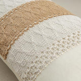 Lumbar Throw Pillow Covers 12 x 20 Inch 1PC for Farmhouse Living Room, Cotton & Burlap Textured Striped Woven Boho Pillow Covers (Beige & Brown, Single Striped)