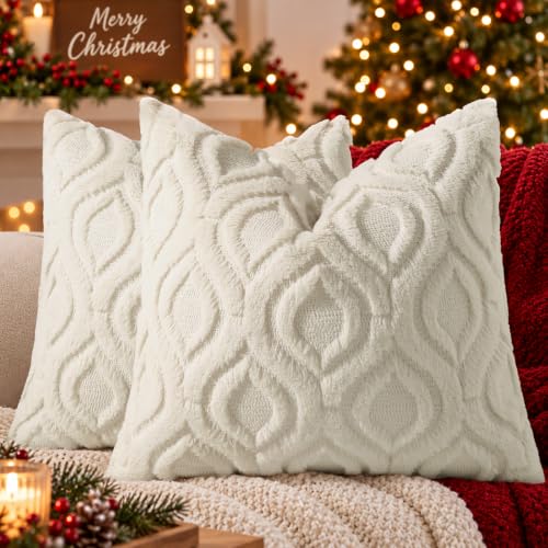 decorUhome Faux Fur Plush Soft Beige Throw Pillow Covers 26x26 Set of 2