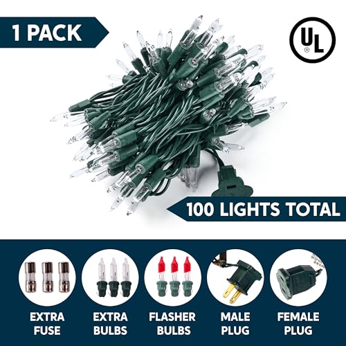 Joiedomi Clear Christmas String Lights Indoor,100 Count Mini White Fairy Light Outdoor,19.4 FT Decor for Patio Dorm Classroom Bedroom Holiday Wedding Party Garland Birthday Festival,Green Wire