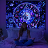 Lahasbja Blacklight Constellation Tapestry UV Reactive Sun and Moon Tapestries Spiritual Zodiac Astrology Wall Tapestries Galaxy Wall Decor Mystic Yin Yang Wall Hanging for Bedroom
