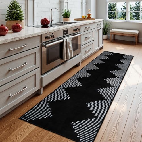 Black Boho Washable 2x6 Runner Rugs for Hallway Entryway Rug Indoor