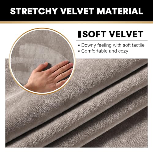 PrinceDeco Velvet Couch Cover Loveseat Covers for 2 Cushion Couch 3 Piece Sofa Covers for Dogs Washable Loveseat Covers Width Up to 72 Inch No Slip Stretch Sofa Slipcover(Medium, Taupe)