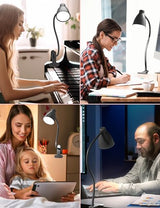 BOHON Desk Lamp 5 Color Modes 10 Brightness Dimmer Reading Light Black | 10W 38 LED Clamp Lamp with Auto Off Timer 360° Flexible Neck Clip on Light for Bed Bedside, AC Adapter Include
