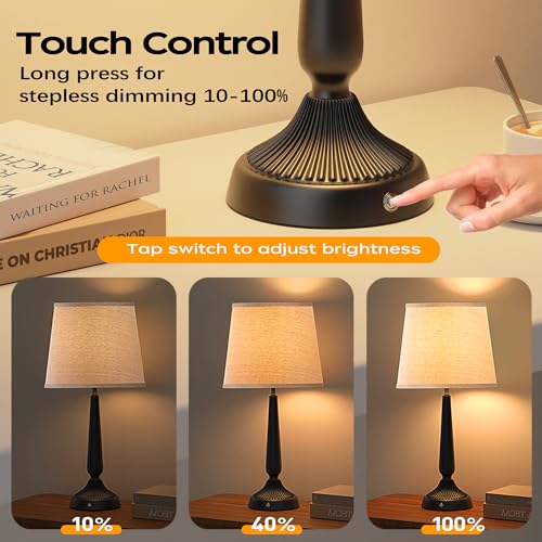 Cordless Table Lamp, 5000mAh Battery Rechargeable Touch Lamp, 3-Level Brightness Bedside Lamps, Modern Black Iron Design, Desk Lamp for Patio Camping, Dining, Home