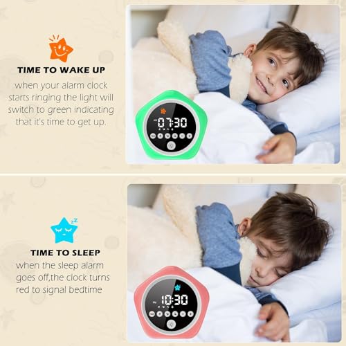 Kids Alarm Clock, Ok to Wake Clock for Kids, Toddler Sleep Training Alarm Clock with Red Green Light, Teaches Time Management & Bedtime Routine, Perfect Clock Gift for Kids