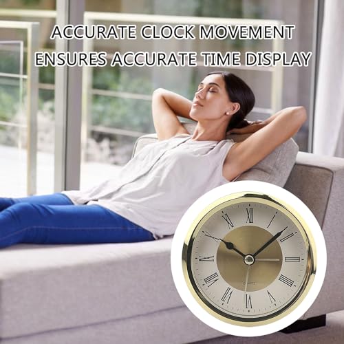 UncleS 3.5inch (89mm) Clock Insert Roman Numeral Round Watch Insert Gold Clock for Decorating and Gifting Making