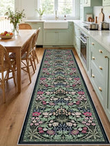 2x10 Floral Runner Rug for Hallways: Non-Slip Machine Washable Rugs Boho Soft Rugs for Kitchen,Laundry,Bedroom,Bathroom - Botanical Low Pile Indoor Carpet Runners with Rubber Backing 2x10 Dark Green