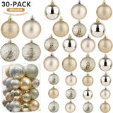 Wironlst Christmas Ball Ornaments - 30pcs Shatterproof Plastic Christmas Ornaments Hanging Ball Decorations for Xmas Tree, Holiday, Wedding, Party (Multi-Size, Champagne)