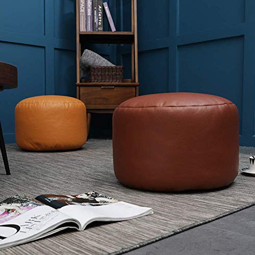 Pouf,Faux Leather Cushion Comfortable Foot Rest Round Bean Bag Chair Decor Footstool Upholstered Tatami Stool-Orange 45X28Cm,Orange-45x28cm(18x11inch)