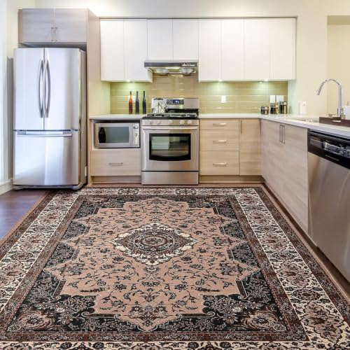 4x6 Area Rugs for Living Room, Washable Rug Vintage Floral, Brown
