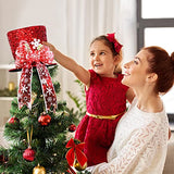 Christmas Tree Topper Hat, 2025 Red Candy Cane Bow Christmas Tree Top Toppers with 6.5ft Ribbon Light, Shiny Xmas Santa Tree Toppers Christmas Decorations for Holiday Decor