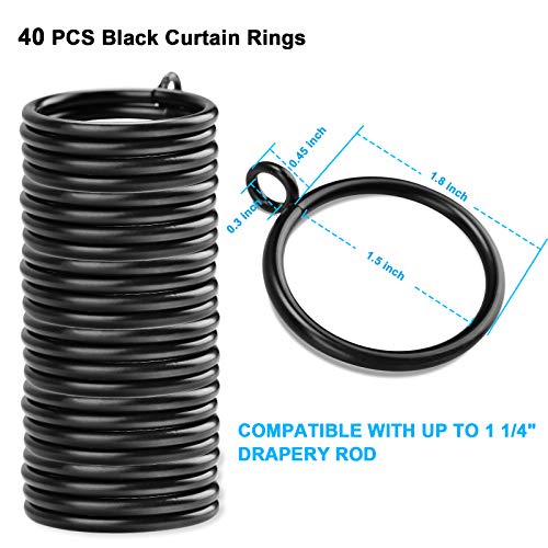 40 PCS Black Curtain Rings, Curtains Ring with Eyelet Apply for Up to 1 1/4-inch Curtain Rod (1.5 Inch Drapery Rings)