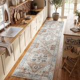 jinchan 3x10 Runner Vintage Medallion Washable Area Rug, Blue/Orange