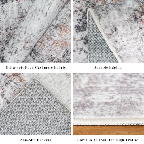 2x3 Washable Non-Slip Area Rug - Soft Low Pile Throw Rug for Kitchen Entryway Bedroom - Modern Indoor Door Mat with Rubber Backing (Beige Grey)