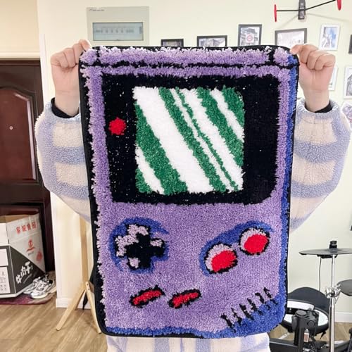 LAKEA Purple Games Console Tufted Rug Funny Childhood Memories Rug Cute Flocking Carpet Floor Pad Anti Slip Doormat Aesthetic Home Pad (23.6X15.7 Inch)