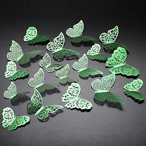Bememo 72 Pieces 3D Butterfly Wall Decals Sticker Decal Wall Decor Art Decorative Sticker 3 Sizes for Room Offices Bedroom Bathroom Living Room Decor(Light Green)