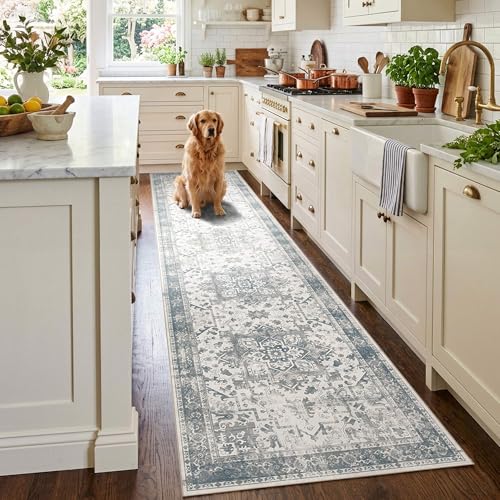 2x10 Blue Vintage Runner Rug for Hallways Kitchen