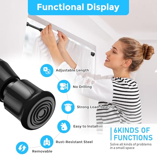 AIZESI 2PCS Tension Rods 17 to 28 inch, Black Tension Rods Adjustable Spring Tension Window Rods Short Tension Rod Expandable Pressure Rod for Shoe Rack Hanger Curtain Rod Closet Rods