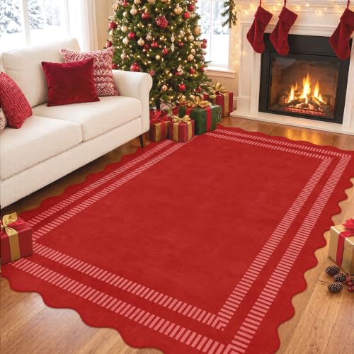 Christmas Area Rugs 5x7 Washable Living Room Rug, Soft Non Slip Red Rugs Ultra-Thin Indoor Carpet for Bedroom Dining Room Nursery Home Office