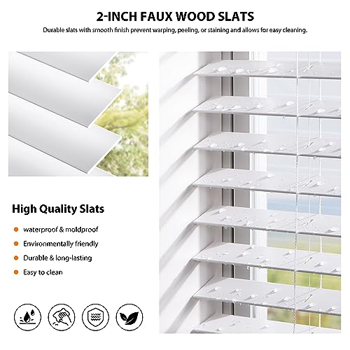 LazBlinds 2-inch Cordless Faux Wood Blinds with Royal Valance, Room Darkening Horizontal Window Blinds, Inside Mount Blinds for Windows - Fit for Window 34.625" W x 36" H - White