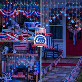 woohaha 4th of July Patriotic Star Icicle Lights,118LED Red White and Blue Curtain Window Lights,Connectable Star String Light Plug in for Independence Day,Garden,Fourth of July Decorations