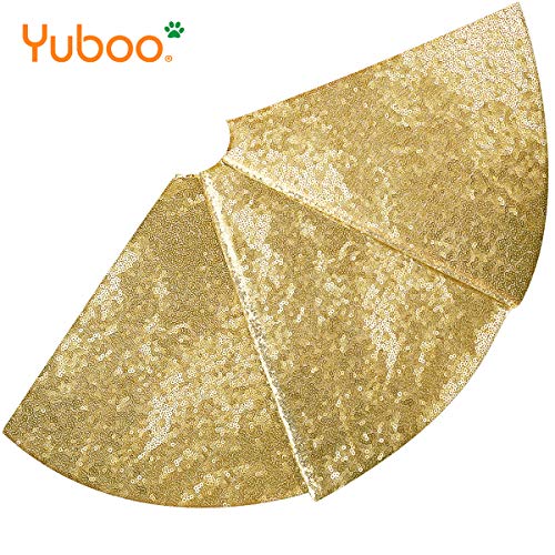 yuboo Gold Christmas Tree Skirt, 48 Inch Sequin Xmas Tree Mat - Glitter Tree Collar Double Layers for Gold Christmas Decorations&Ornaments