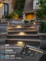 5W Retaining Wall Lights,7 inch LED Hardscape Lighting Low Voltage Landscape Paver Lights 12V 24V Step Lights Outdoor IP66 Waterproof 3000K Soft White Stair Deck Lighting (8 Pack+Connectors)