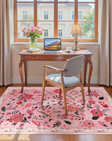 Floral Area Rug for Bedroom, Machine Washable 3x5 Pink Throw Rugs