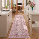2x6 Runner Rug, Washable Vintage Floral Kitchen Rug, Pink