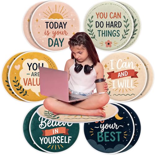 Drydiet 12 Pcs Round Carpet Seats 15.7'' Colorful Small Classroom Rugs Washable Non Slip Floor Cushions for Back to School End of the Year Gift Preschool Daycare Playmat Dorm (Positive Affirmations)